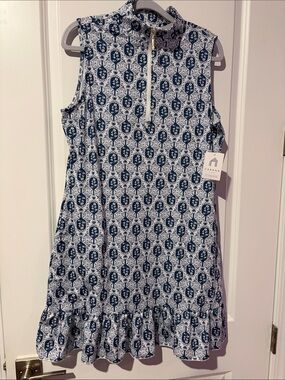 💙Cabana Life Women’s  Navy and White Pickleball Print Sleeveless Sport Dress